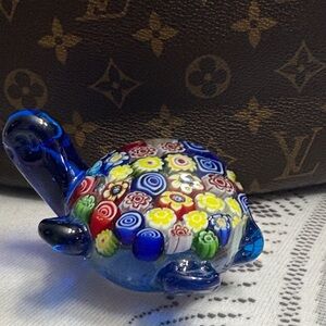 Handcrafted Blue Millefiori Glass Turtle Art Figurine